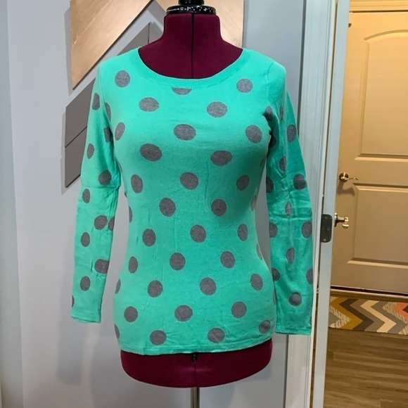 Old Navy mint and gray polkadot sweater size medium - Picture 1 of 8